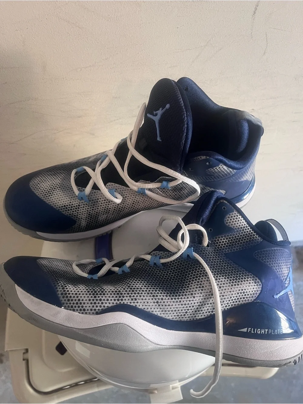 Jordan Navy and White Basketball Sneakers with Light Blue Jumpman